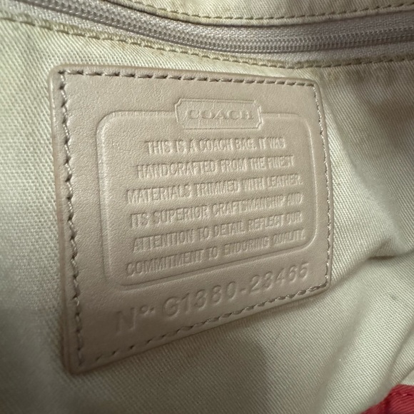 Coach 23465 Signature Canvas Weekend Zip Top Tote Bag Purse Handbag Red Khaki - Picture 12 of 16